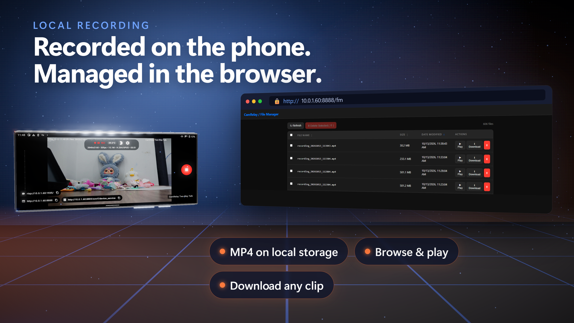 CamRelay - Built-in Recording & Live player with file manager