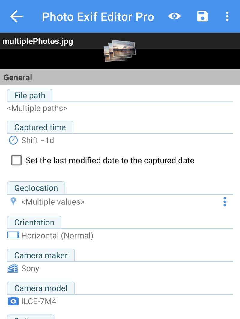 Deslocando a data de três fotos em menos um dia