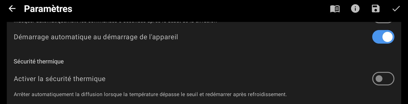 Démarrage automatique et sécurité thermique