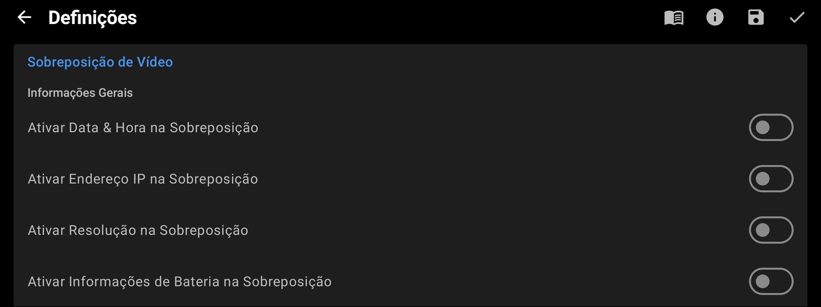 Opções de sobreposição de vídeo