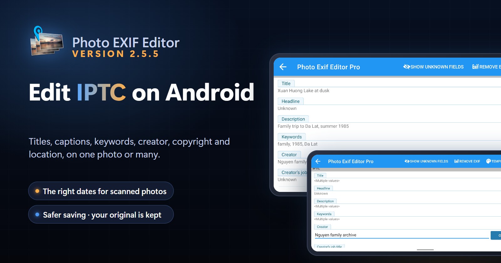Photo EXIF Editor 2.5.5: Edit IPTC Captions, Keywords and Credits on Android