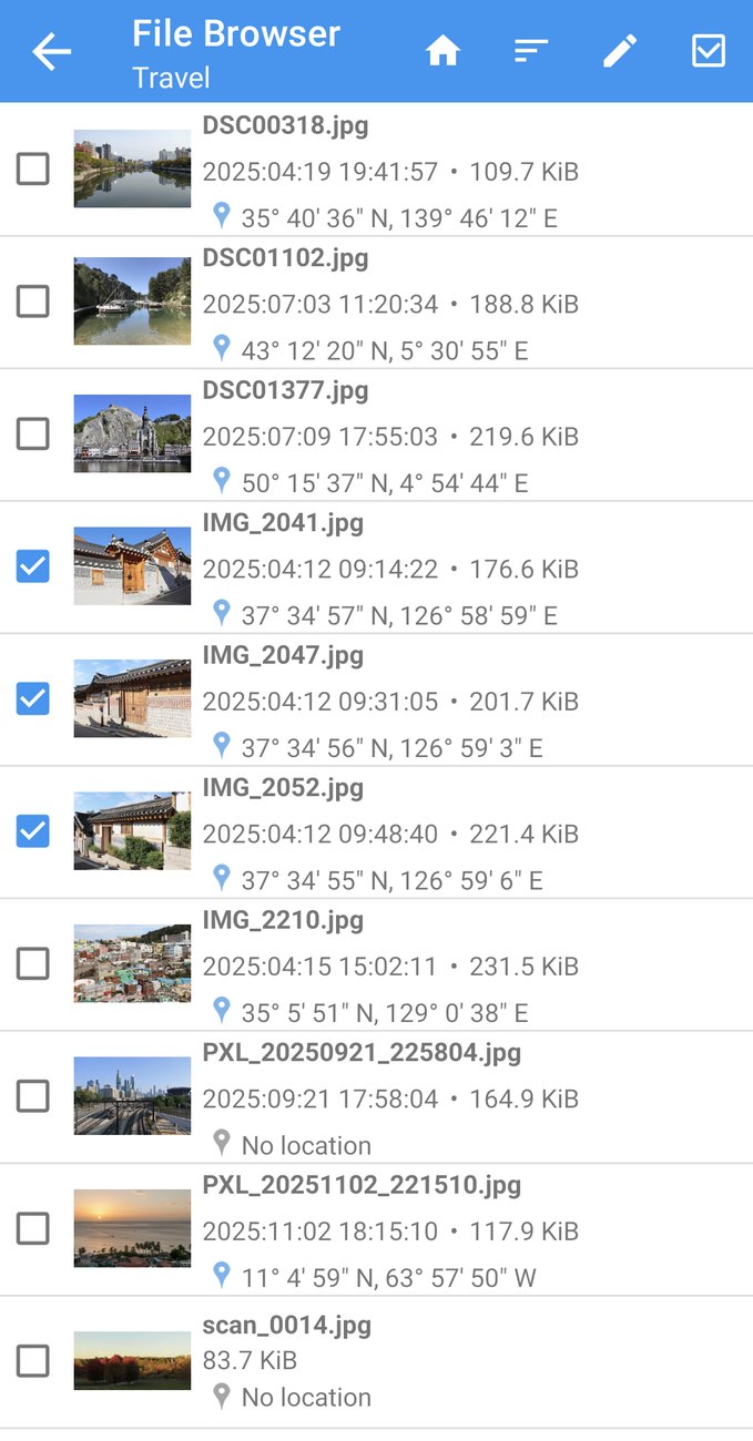 Três fotos da mesma manhã selecionadas para edição em lote
