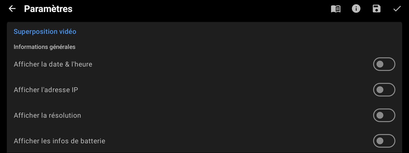 Options de superposition vidéo