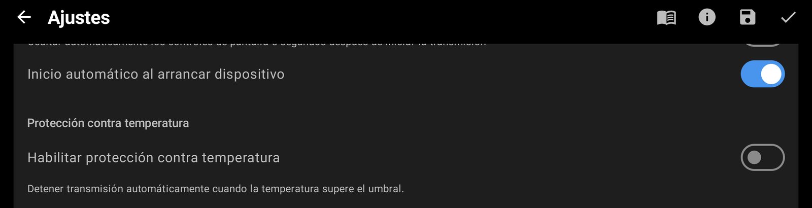 Inicio automático al arrancar y protección contra temperatura