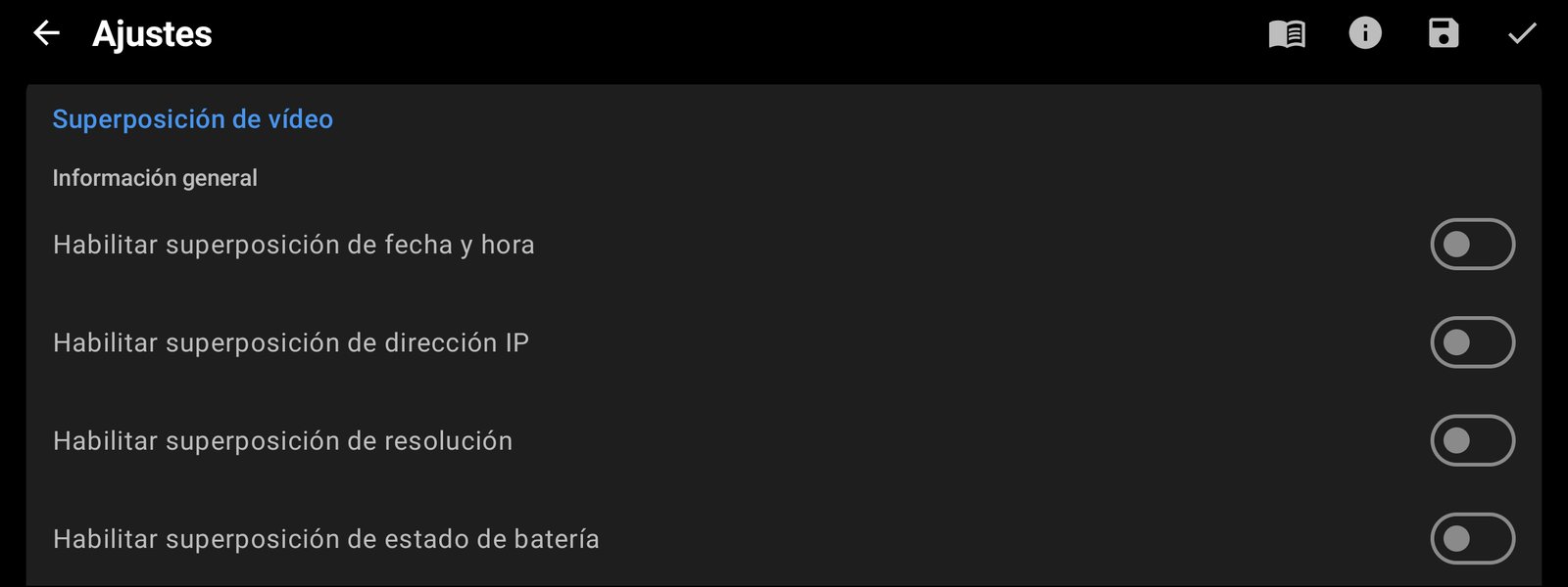 Opciones de superposición de vídeo