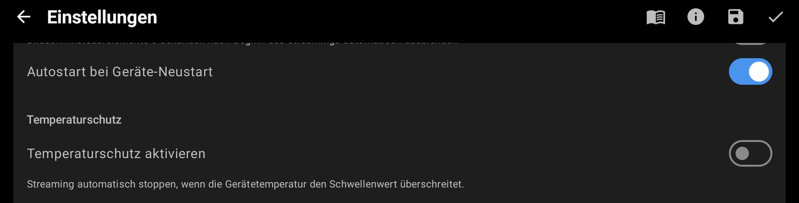 Autostart nach Neustart und Temperaturschutz