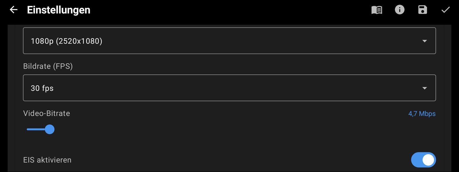 Auflösung, FPS und Bitrate für jede Kamera