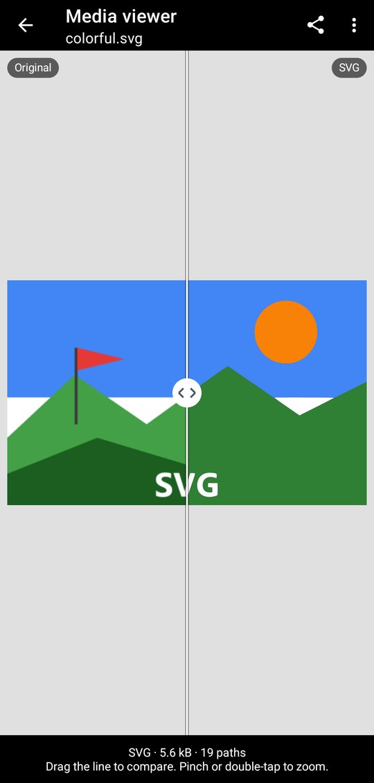 The new viewer: original on the left, SVG on the right, with the divider to drag
