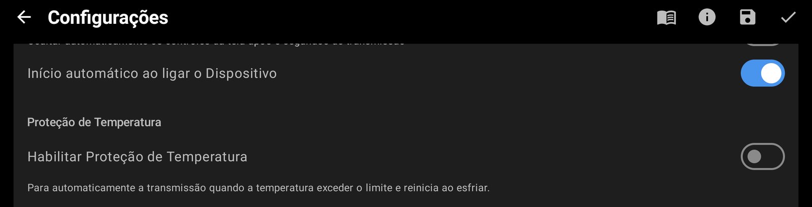 Início automático ao ligar e proteção de temperatura