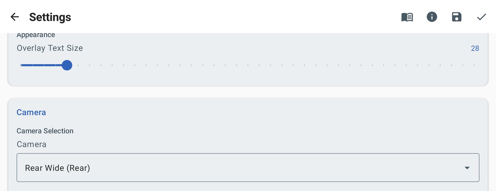 Nach einer Neuinstallation zeigen die Einstellungen die Rückkamera, die tatsächlich verwendet wird