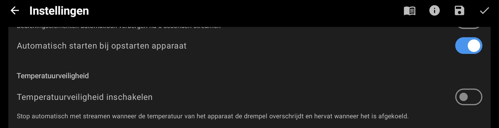 Automatisch starten na opstarten en temperatuurveiligheid