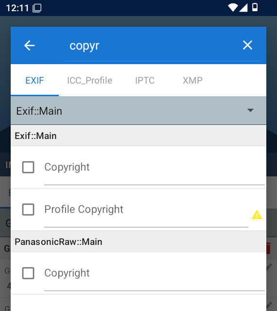 Searching "copyr" in Add tags