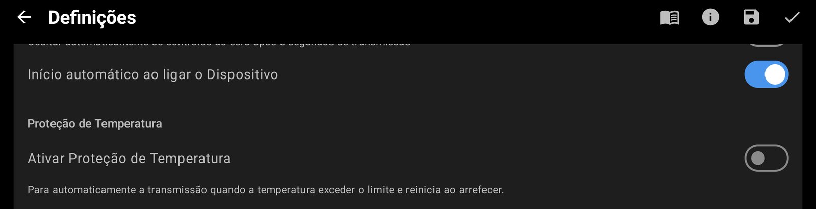 Arranque automático ao ligar e proteção de temperatura