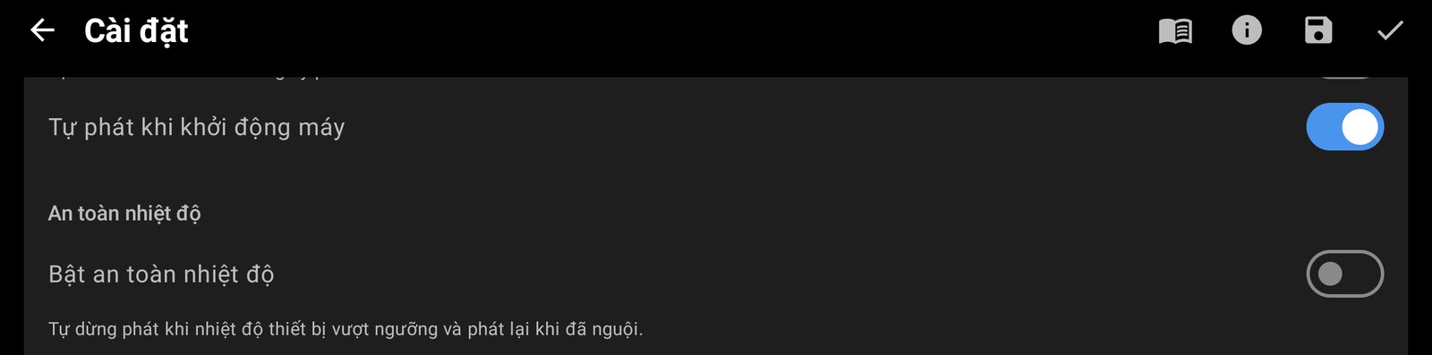 Tự khởi động khi bật máy và ngắt khi quá nóng