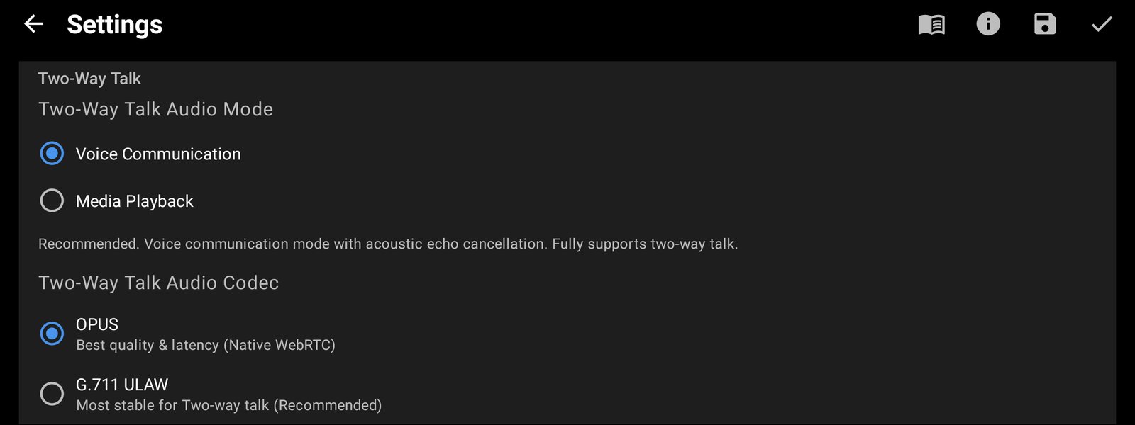 Audio codec and two-way talk mode