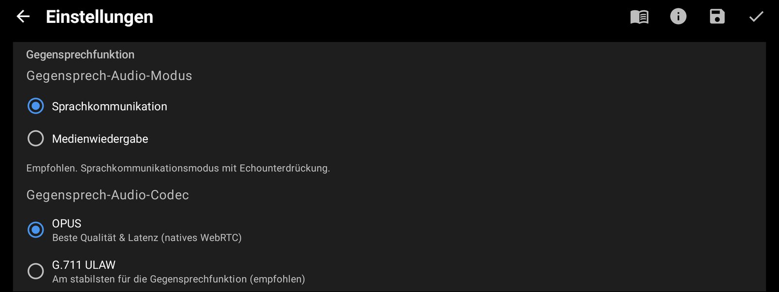 Audio-Codec und Gegensprech-Modus