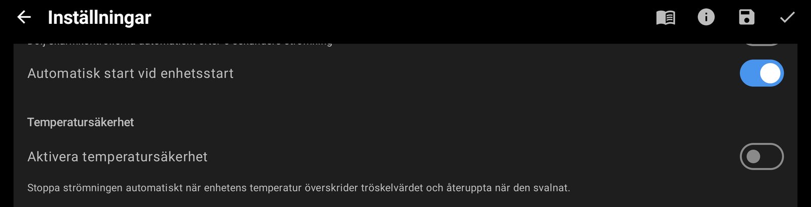 Automatisk start vid uppstart och temperatursäkerhet
