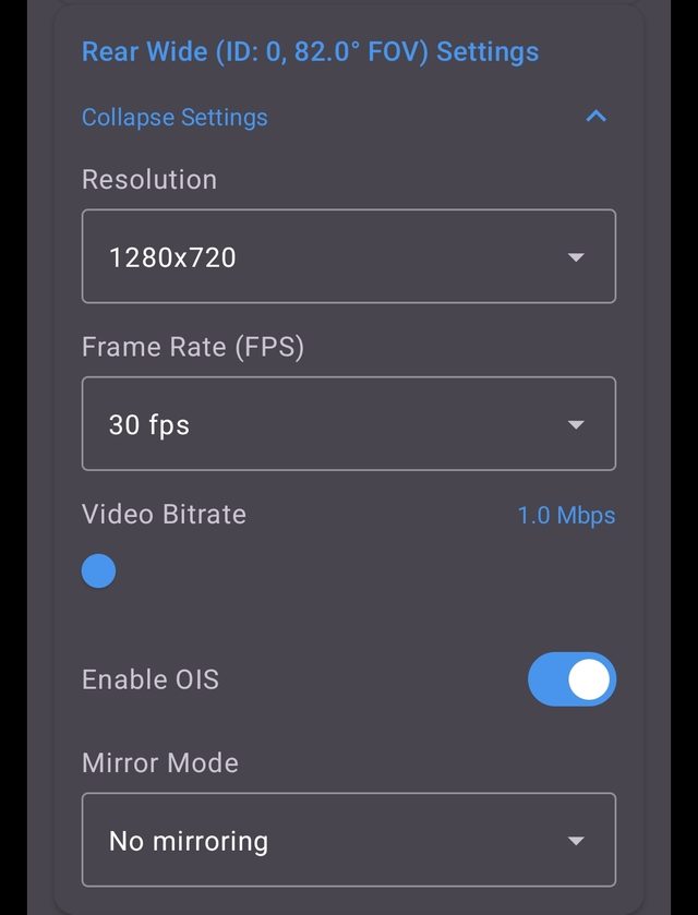 Video codec settings